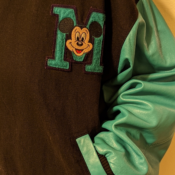 Teal & Purple 90s Mickey Mouse Disney letterman's jacket unisex large - Picture 4 of 16
